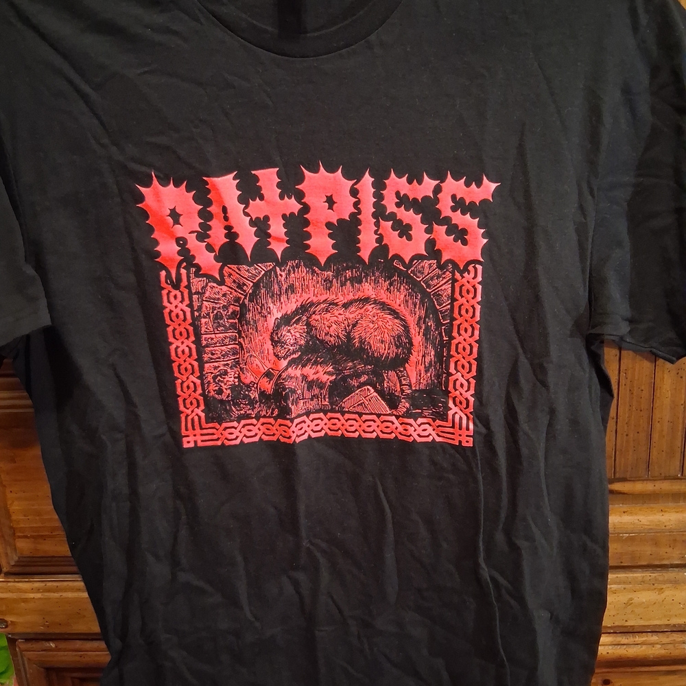 Gildan Rat Piss Band Shirt. Black And Hot Pink.